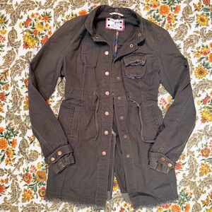 Vintage Y2K Free People Utility Military Jacket Olive Green Button Front Size 8